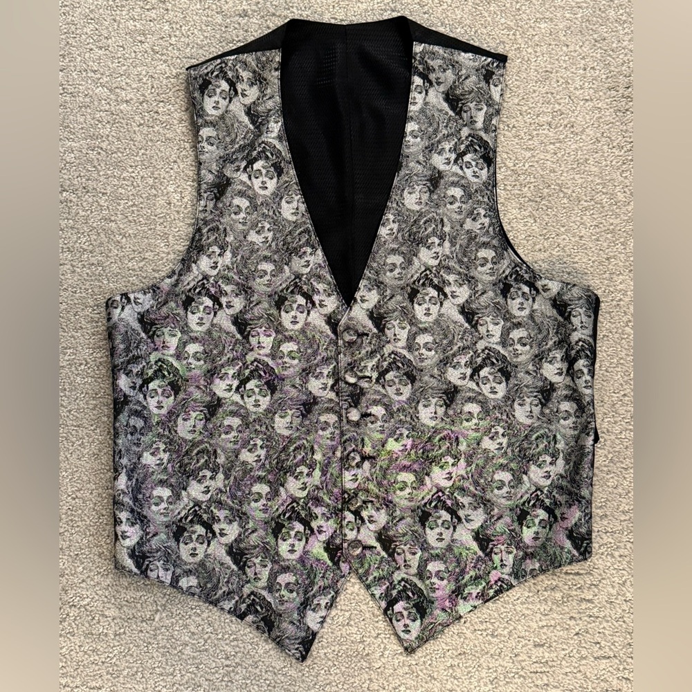Formal Western Wedding Prom Vest Silver White Black Pattern Men's Large